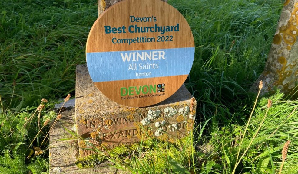 Devon CPRE Best Churchyard 2022: Winner's plaque at All Saints, Kenton. Photo: Sharon Goble